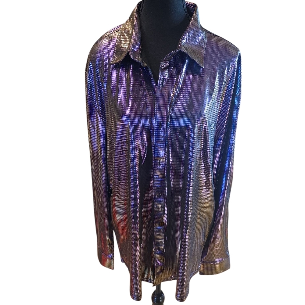 Oversized Graphic Purple and Blue Long Sleeve Button Down
